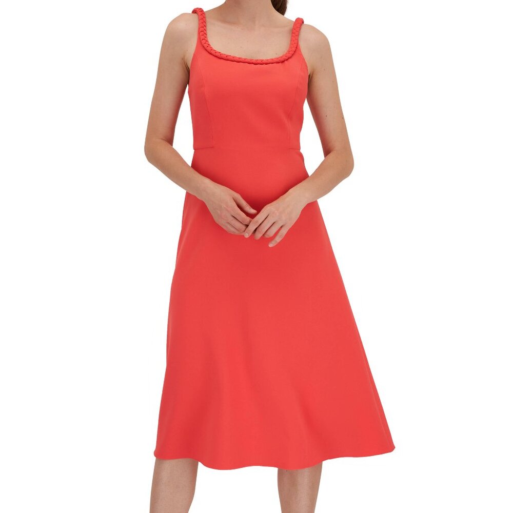 Sachin & Babi Steph Coral Crepe Stretch Braided Straps Midi Dress